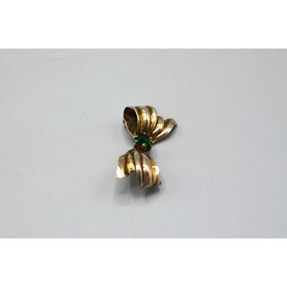 Sterling Silver Bow Brooch w Green Gem Bond Boyd Sterling Stamp 1.5" 3.6g - Picture 4 of 10